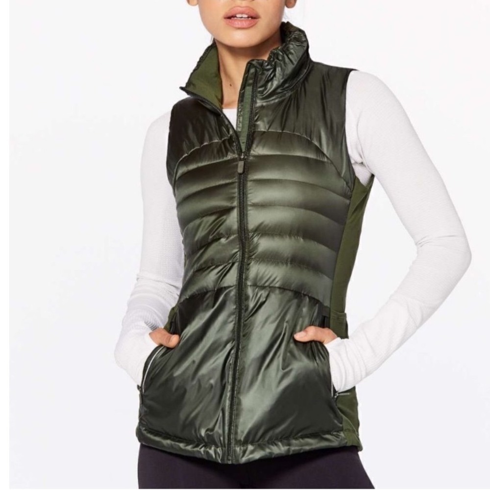 Lululemon Down For It All Goose Down Filled Vest Dark Green Puffer Size 8